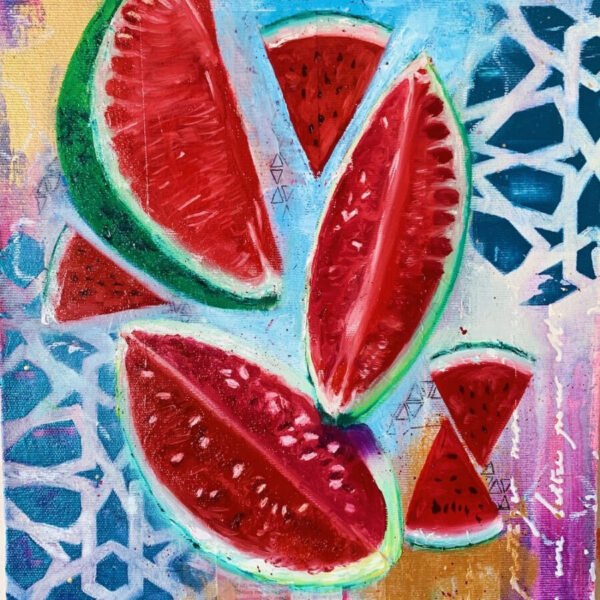 "This is not watermelon" oil and mixed media original painting