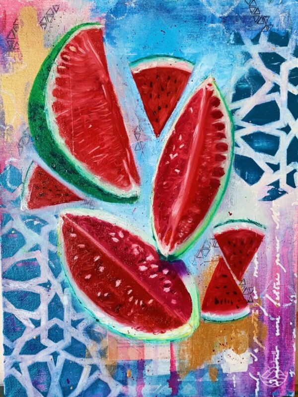 "This is not watermelon" oil and mixed media original painting